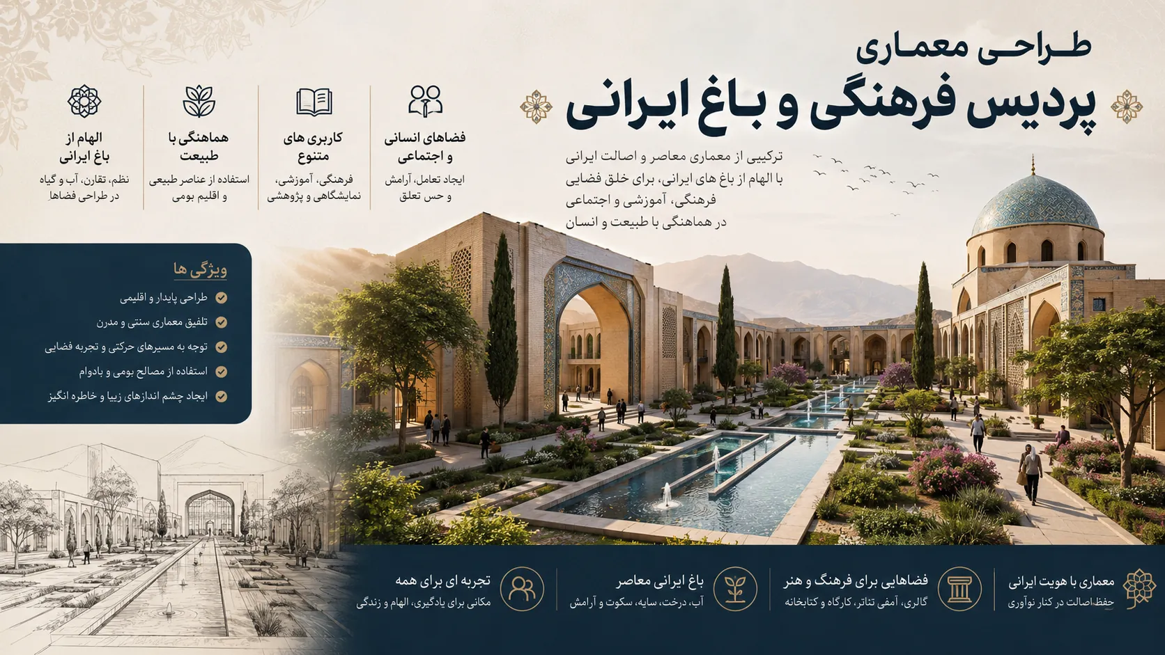 رساله پردیس فرهنگی و باغ ایرانی - پایان نامه معماری
