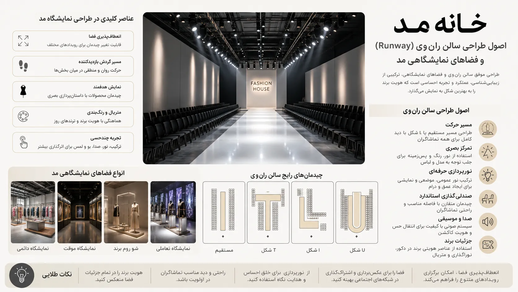 اصول طراحی سالن رانوی (Runway) و فضاهای نمایشگاهی مد 👠 2 اصول طراحی سالن رانوی (Runway) و فضاهای نمایشگاهی مد