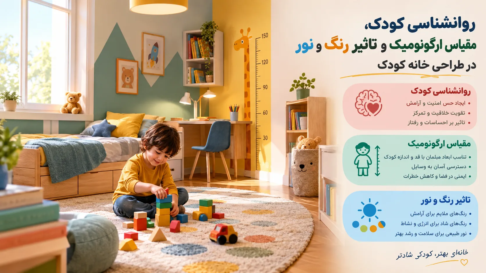 روانشناسی کودک، مقیاس ارگونومیک و تاثیر رنگ و نور در طراحی خانه کودک 🎨 1 روانشناسی کودک، مقیاس ارگونومیک و تاثیر رنگ و نور در طراحی خانه کودک