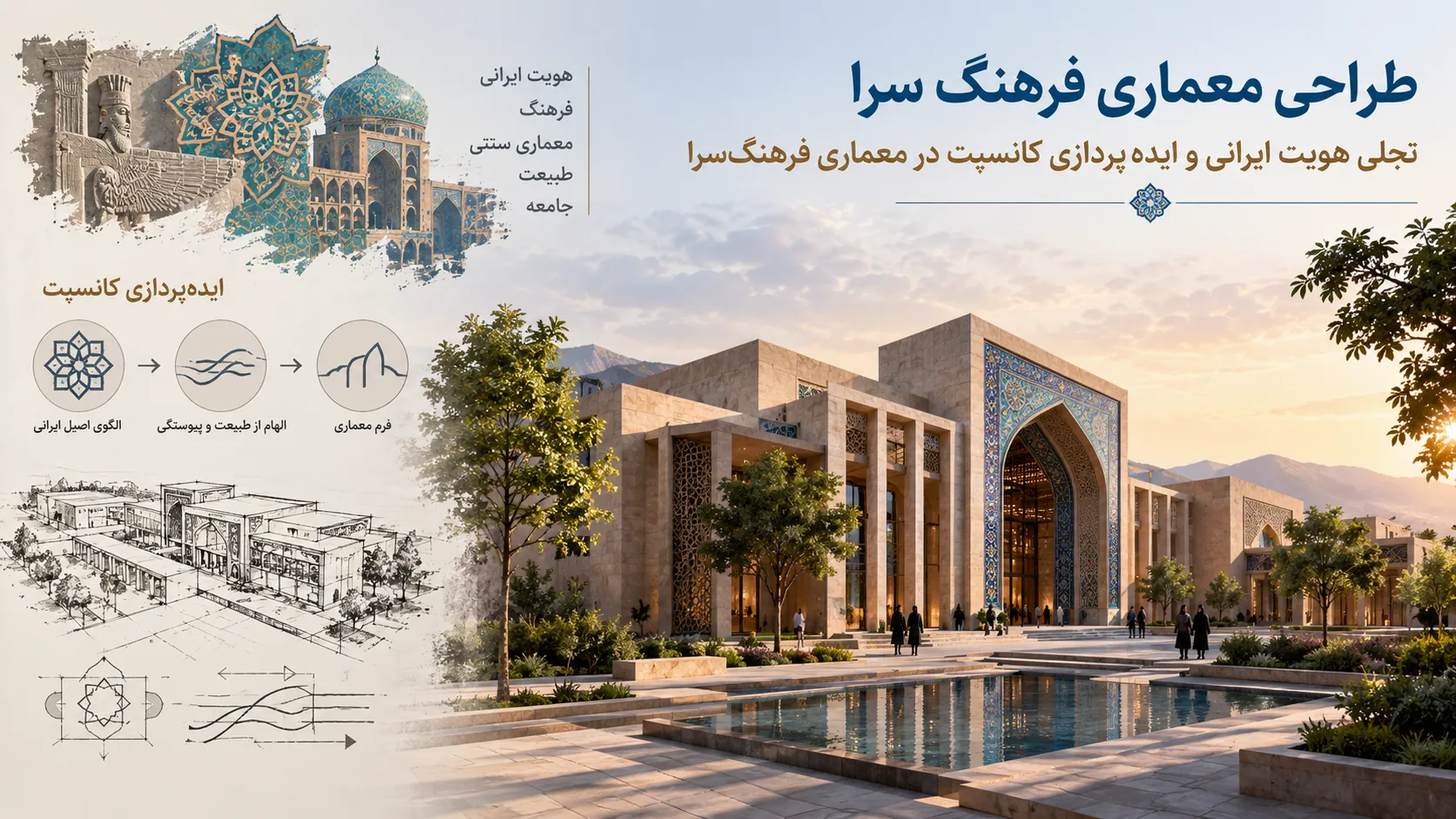 تجلی هویت ایرانی و ایدهپردازی کانسپت در معماری فرهنگسرا 🎨 1 تجلی هویت ایرانی و ایدهپردازی کانسپت در معماری فرهنگسرا