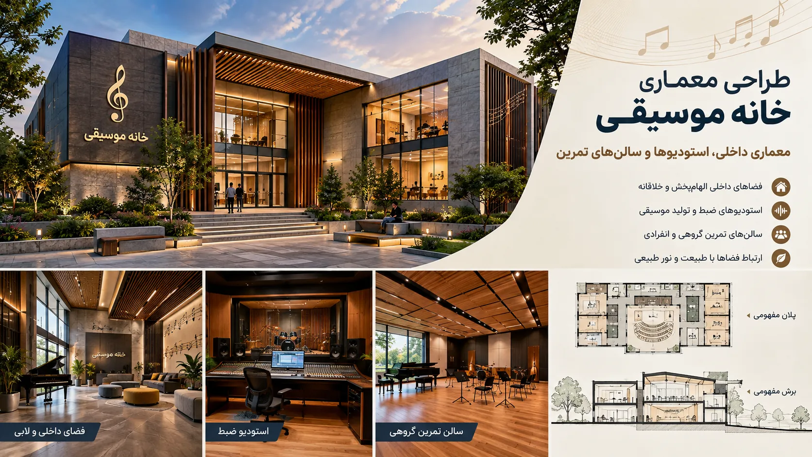 معماری داخلی، نورپردازی و طراحی استودیو های ضبط و سالن های تمرین 💡 1 معماری داخلی، نورپردازی و طراحی استودیو های ضبط و سالن های تمرین