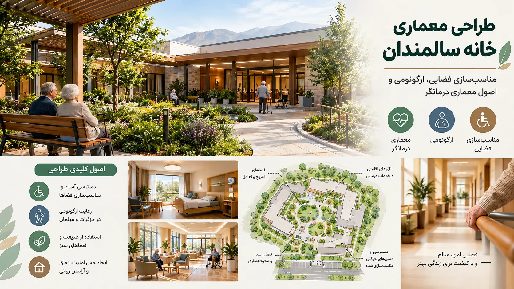 مناسب سازی فضایی، ارگونومی و اصول معماری درمانگر در طراحی خانه سالمندان ♿ 2 مناسب سازی، ارگونومی و معماری درمانگر خانه سالمندان
