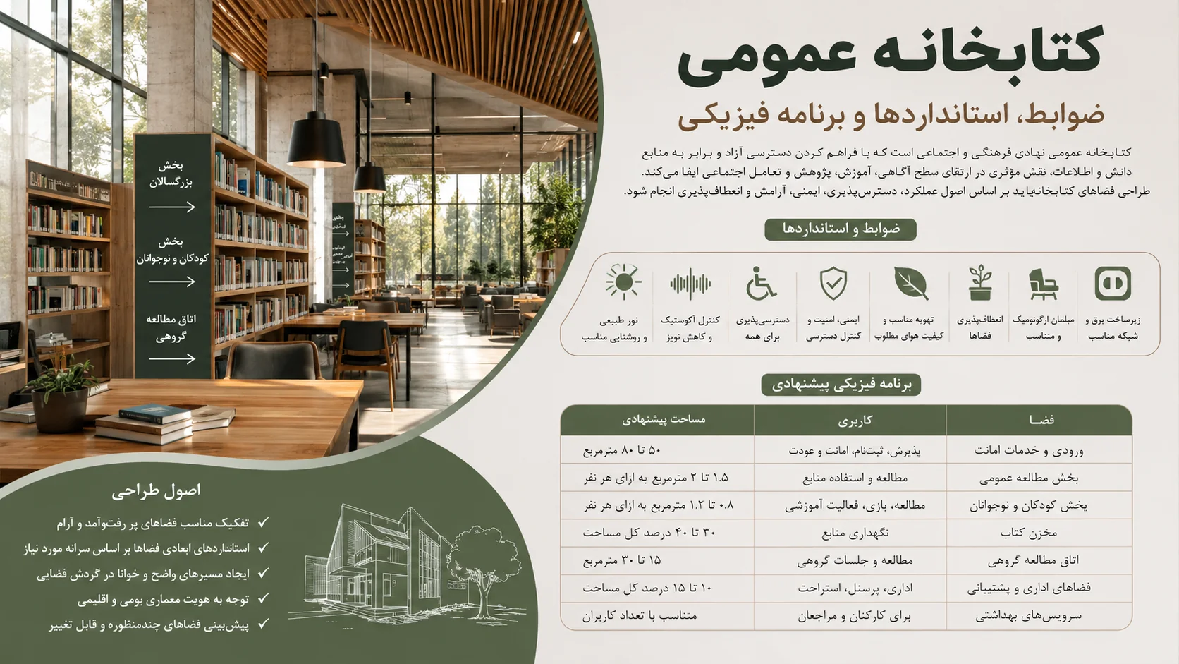 ضوابط، استانداردها و برنامه فیزیکی طراحی کتابخانه عمومی 📚 1 ضوابط، استانداردها و برنامه فیزیکی طراحی کتابخانه عمومی