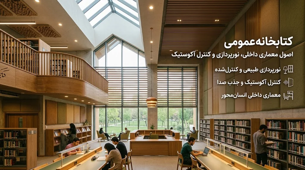 اصول نورپردازی، کنترل آکوستیک و معماری داخلی کتابخانه 💡 2 اصول نورپردازی، کنترل آکوستیک و معماری داخلی کتابخانه