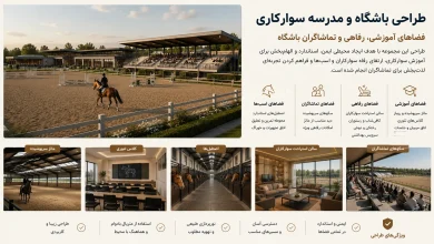 طراحی جایگاه تماشاگران، فضاهای آموزشی و خدماتی در مدرسه سوارکاری