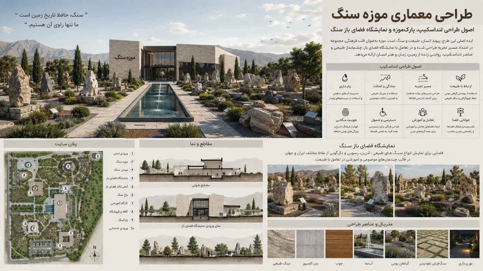 اصول طراحی لنداسکیپ، پارکموزه و نمایشگاه فضای باز سنگ 🌲 1 اصول طراحی لنداسکیپ، پارکموزه و نمایشگاه فضای باز سنگ